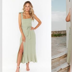 Show Me Your Mumu Claire Midi Dress Moss Green Crisp L